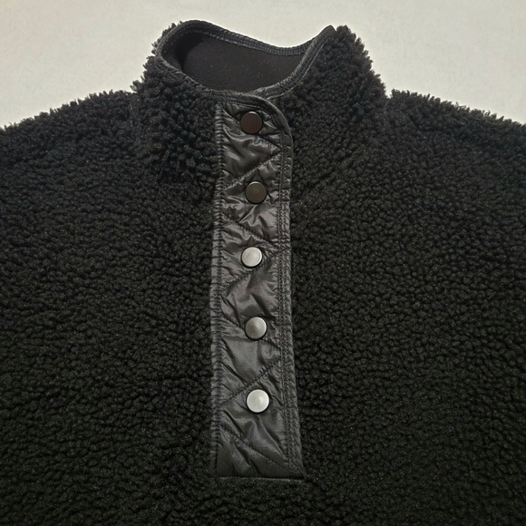 ATHLETA Women's XS Cozy Sherpa Snap Sweatshirt Black Teddy Zip Pockets Mock Neck - Picture 6 of 10